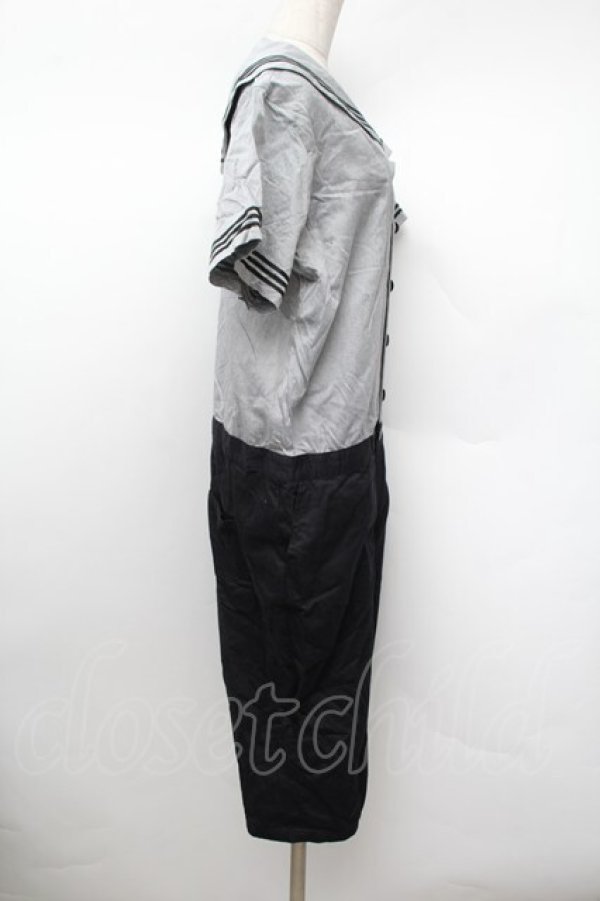 画像2: ネバアランド / ヤマネコ島セーラーロンパース  黒ｘグレー S-26-01-13-049-LO-OP-AS-ZS (2)