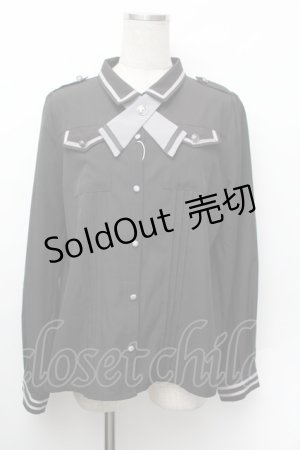 画像: axes femme / タイ付ミリタリー風ブラウス L 黒 S-26-01-13-015-AX-TO-TK-ZS