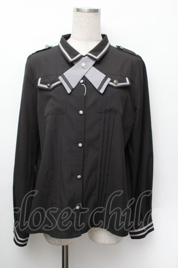 画像1: axes femme / タイ付ミリタリー風ブラウス L 黒 S-26-01-13-015-AX-TO-TK-ZS (1)