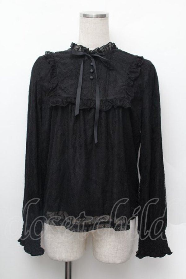 画像1: axes femme / 袖口シャーリング総レースプルオーバー  黒 S-26-01-13-016-AX-TO-HR-ZS (1)