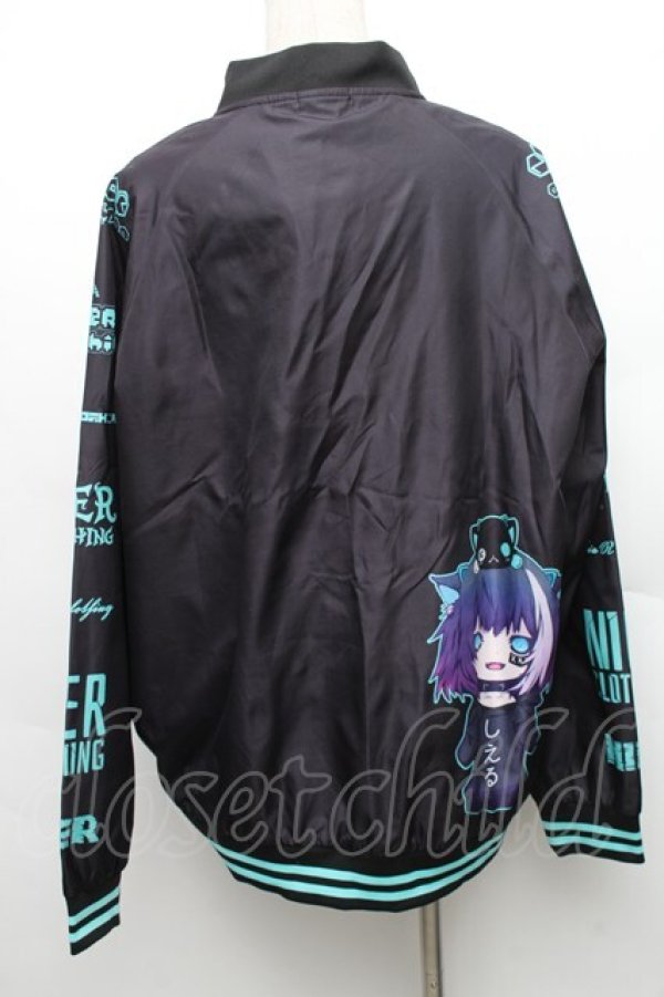 画像2: NieR Clothing / プリントナイロンスタジャン  黒ｘグリーン S-26-01-14-025-PU-JA-HR-ZS (2)