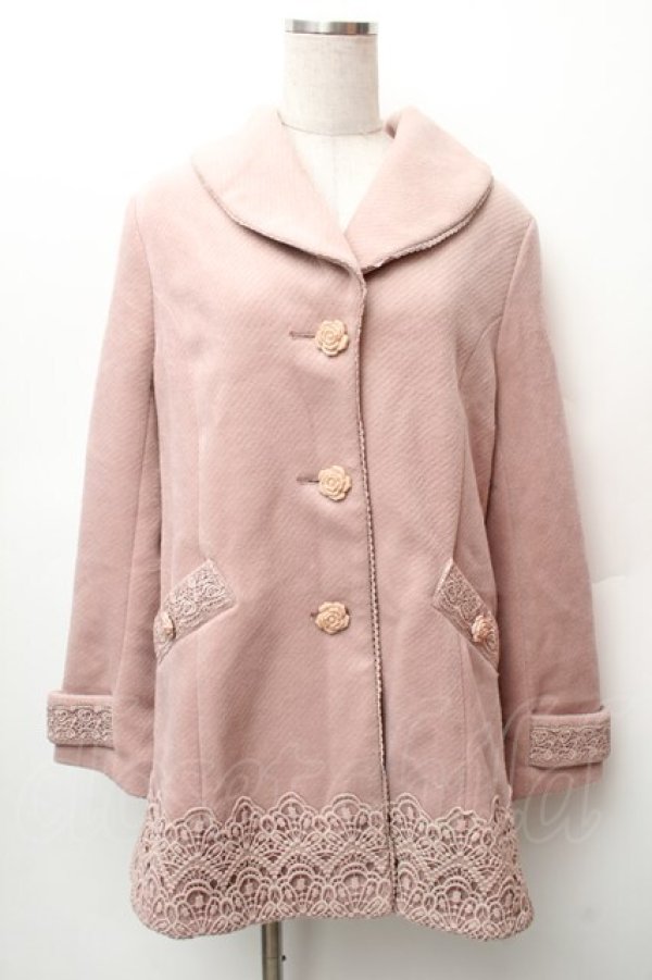 画像1: axes femme / 裾レース使いチェスターコート  ピンク S-26-01-14-030-AX-CO-HR-ZS (1)