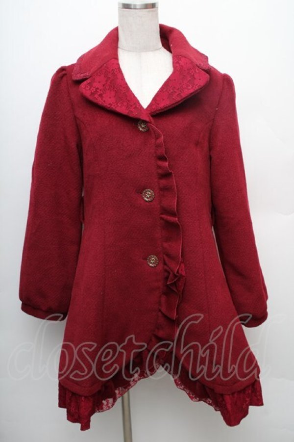 画像1: axes femme / レース襟フリルコート  ワイン S-26-01-14-035-AX-CO-HR-ZS (1)