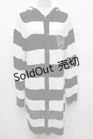 画像: ALGONQUINS / ワッペンボーダーカーディガン  黒Ｘ白 S-26-01-14-008-AL-TO-HR-ZS