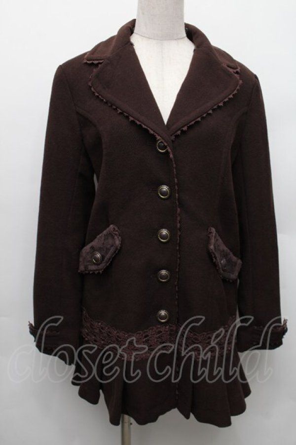 画像1: axes femme / レース配色ファーカラーコート（ファー欠品）  ブラウン S-26-01-14-015-AX-CO-HR-ZS (1)