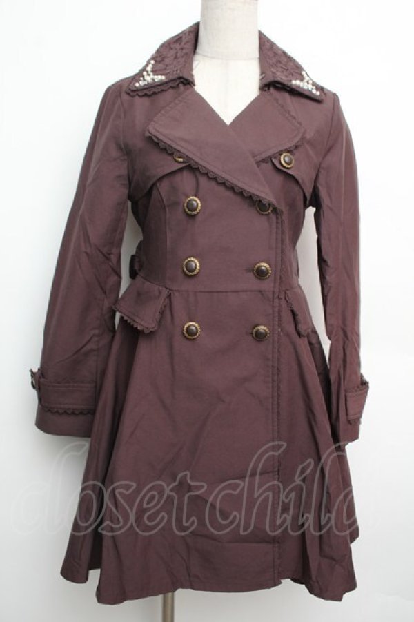 画像1: axes femme / ビジュー襟トレンチコート  ブラウン S-26-01-15-050-AX-CO-HR-ZS (1)