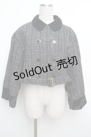 画像: axes femme / ベルスリーブツィードジャケット  黒 S-26-01-15-052-0-JA-HR-ZTC017