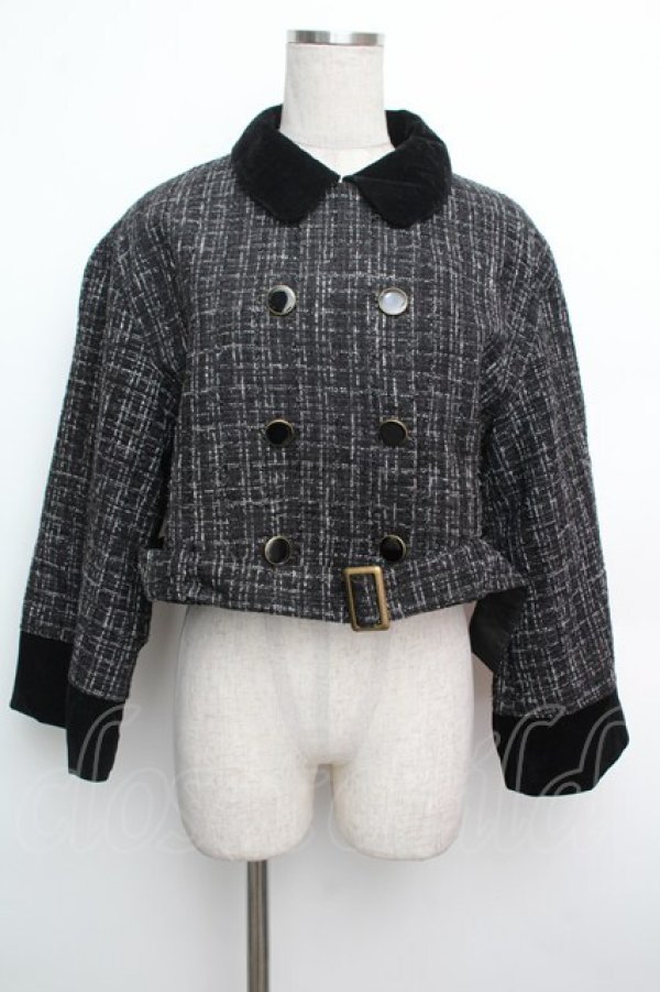 画像1: axes femme / ベルスリーブツィードジャケット  黒 S-26-01-15-052-0-JA-HR-ZS (1)