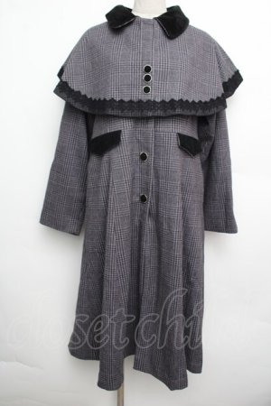 画像: axes femme POETIQUE / ケープ付きチェック柄コート  グレー S-26-01-15-053-AX-CO-HR-ZS