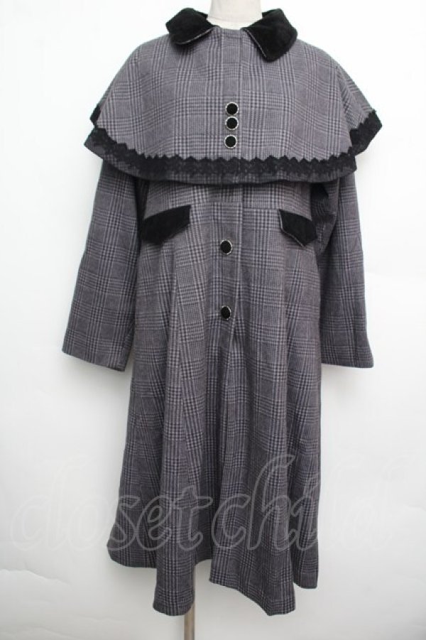 画像1: axes femme POETIQUE / ケープ付きチェック柄コート  グレー S-26-01-15-053-AX-CO-HR-ZS (1)