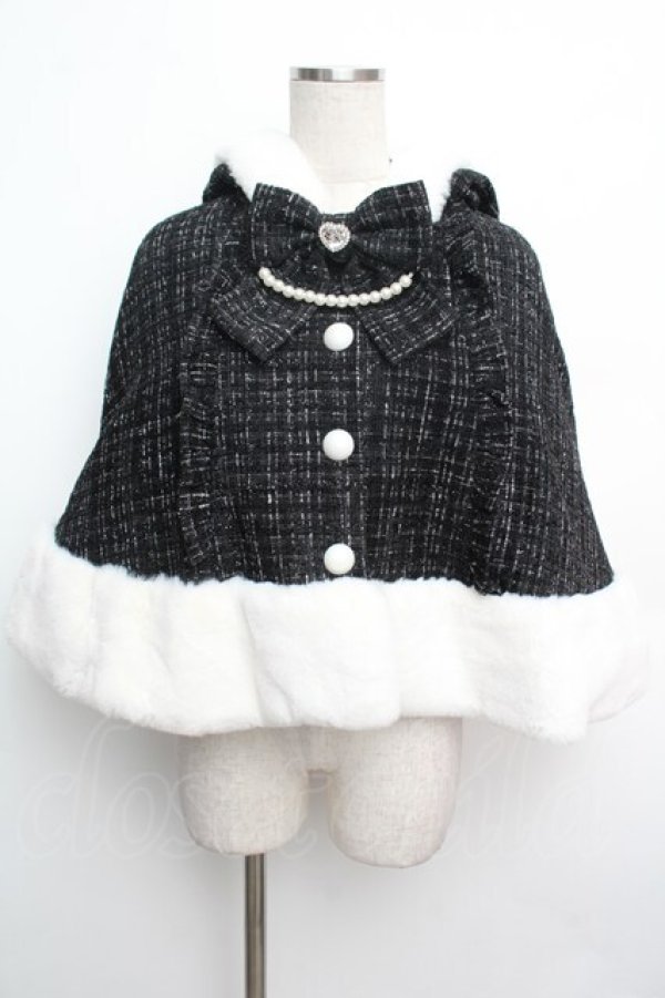 画像1: Ank Rouge / くまちゃんキラキラツイードポンチョ  黒 S-26-01-15-056-CA-CO-HR-ZS (1)