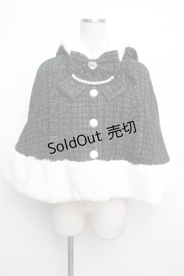 画像1: Ank Rouge / くまちゃんキラキラツイードポンチョ  黒 S-26-01-15-056-CA-CO-HR-ZT0210N (1)