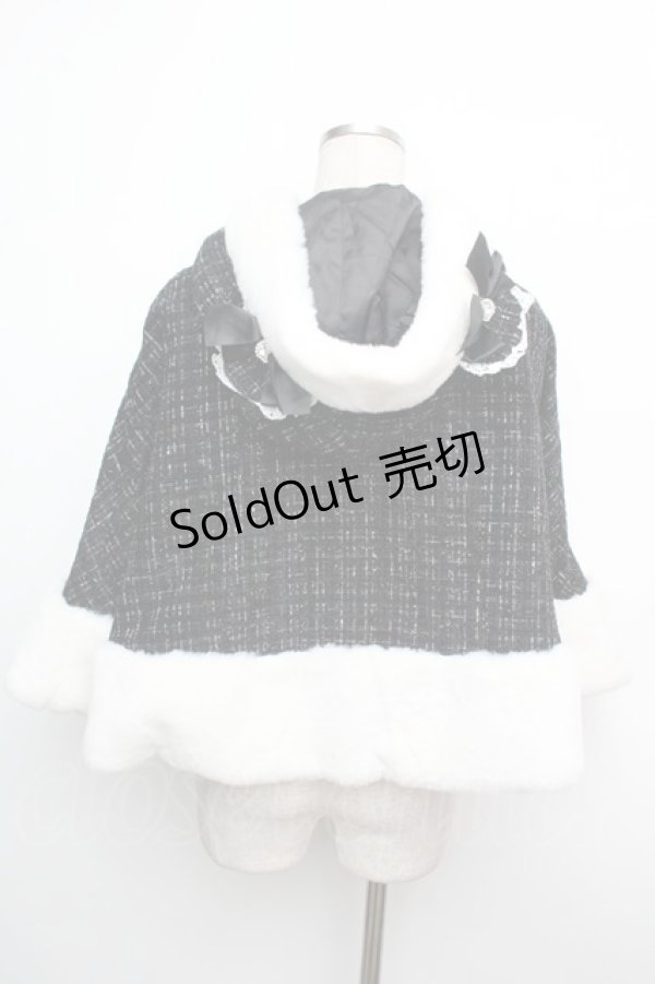 画像2: Ank Rouge / くまちゃんキラキラツイードポンチョ  黒 S-26-01-15-056-CA-CO-HR-ZT0210N (2)