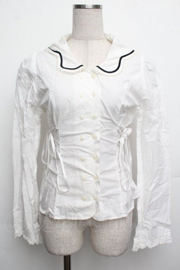 画像1: PEACE NOW / 編み上げブラウス  白 S-26-01-15-011-PU-BL-AS-ZS (1)