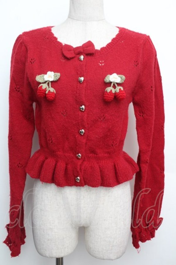 画像1: axes femme kawaii / 苺の編みぐるみニットカーデ  赤 S-26-01-15-017-AX-TO-HR-ZS (1)