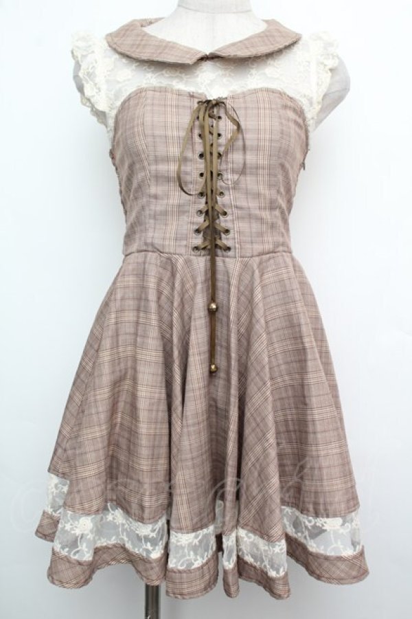 画像1: LIZ LISA / グレンチェックワンピース  ブラウン S-26-01-15-020-LO-OP-AS-ZS (1)