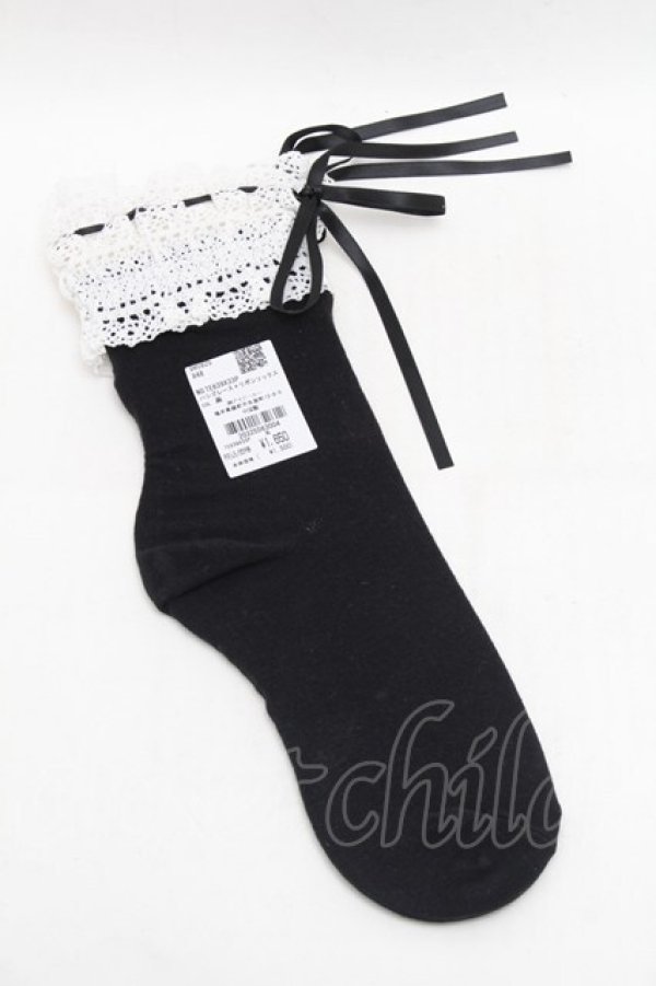 画像2: axes femme / ハシゴレースｘリボンソックス  黒ｘ白 S-26-01-16-004-AX-ZA-HR-ZS (2)