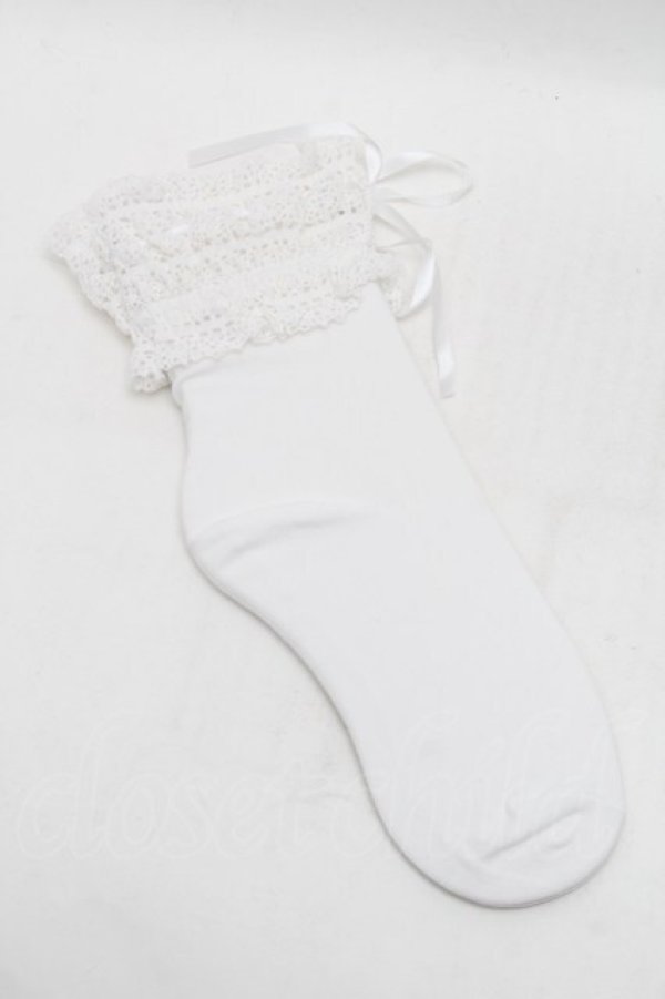 画像1: axes femme / ハシゴレースｘリボンソックス  白 S-26-01-16-005-AX-ZA-HR-ZS (1)