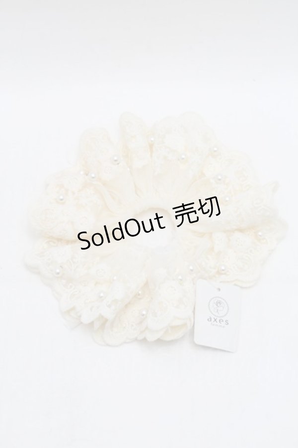 画像1: axes femme / パール付きレースシュシュ  キナリ S-26-01-16-017-AX-AC-HR-ZS (1)