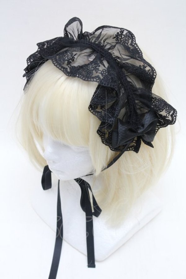 画像1: ATELIER PIERROT / レースリボンヘッドドレス  黒 S-26-01-16-031-EL-AC-AS-ZS (1)