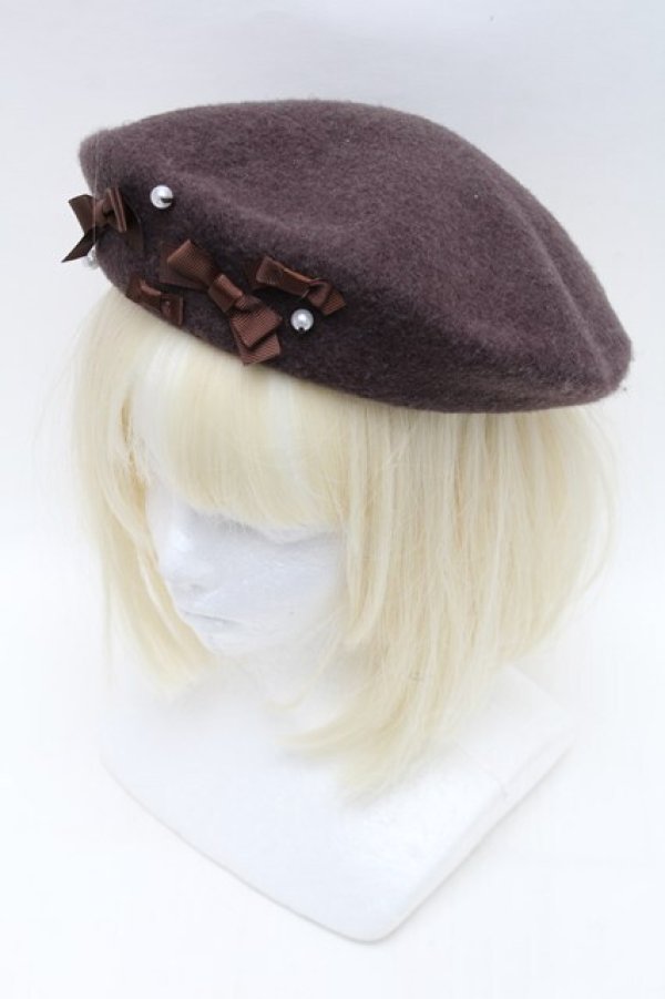 画像1: m petit by misako / AMミニリボンバスクベレー  ブラウン S-26-01-16-035-LO-AC-HR-ZS (1)