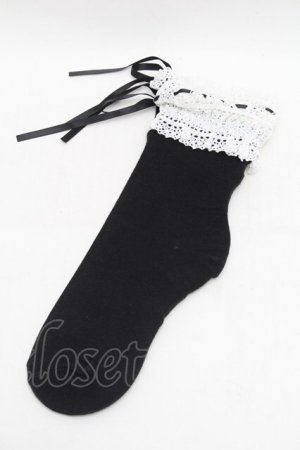 画像: axes femme / ハシゴレースｘリボンソックス  黒ｘ白 S-26-01-16-004-AX-ZA-HR-ZS