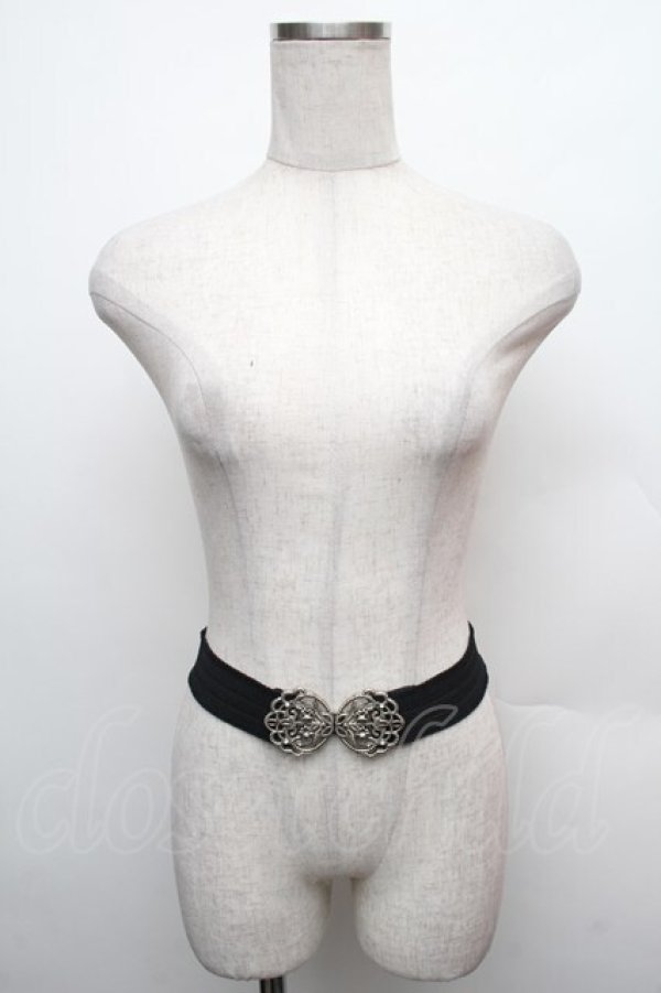 画像1: axes femme / ビジューモチーフゴムベルト  シルバー×黒 S-26-01-16-040-AX-BL-TE-ZS (1)