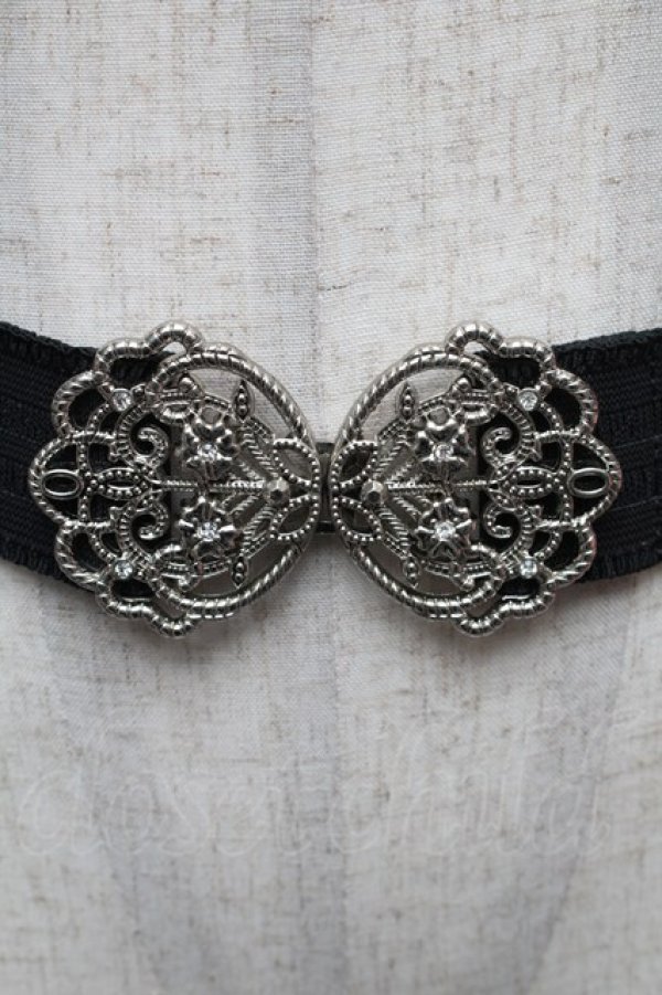 画像2: axes femme / ビジューモチーフゴムベルト  シルバー×黒 S-26-01-16-040-AX-BL-TE-ZS (2)