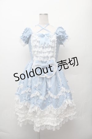 画像: AND ROMEO / リボンレース豪華ジャンパースカート  サックスｘ白 S-26-01-17-045-LO-OP-HR-ZS