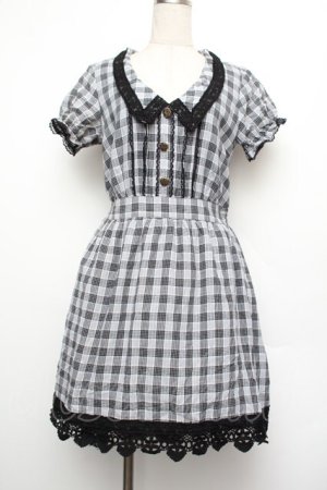 画像: axes femme / 裾レースチェックワンピース  ブルー S-26-01-17-059-AX-PA-HR-ZS