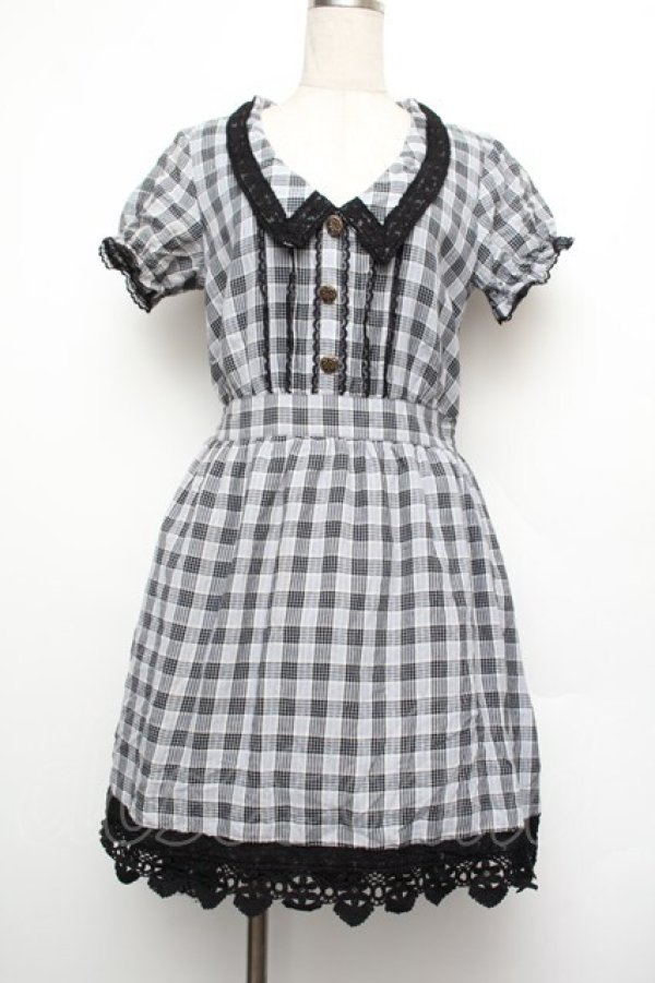 画像1: axes femme / 裾レースチェックワンピース  ブルー S-26-01-17-059-AX-PA-HR-ZS (1)