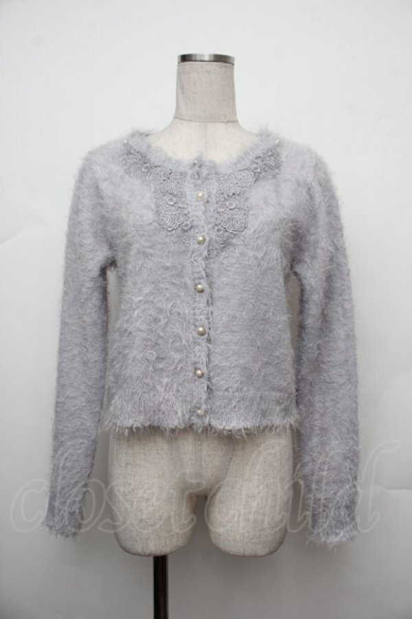 画像1: axes femme / ローズレースシャギーカーディガン  グレー S-26-01-17-015-AX-TO-HR-ZS (1)