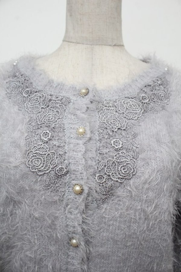 画像3: axes femme / ローズレースシャギーカーディガン  グレー S-26-01-17-015-AX-TO-HR-ZS (3)
