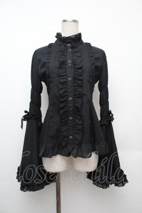 画像1: ATELIER PIERROT / スタンドカラー姫袖ブラウス  黒 S-26-01-17-018-EL-BL-AS-ZS (1)