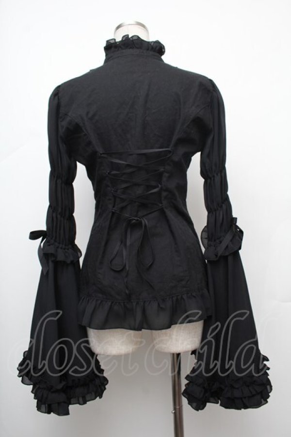 画像2: ATELIER PIERROT / スタンドカラー姫袖ブラウス  黒 S-26-01-17-018-EL-BL-AS-ZS (2)