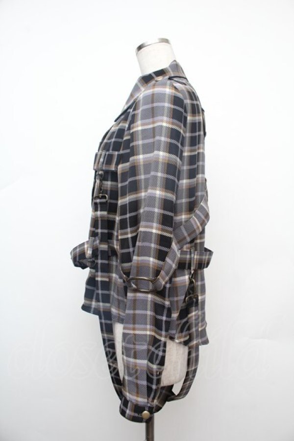 画像3: ALICE and the PIRATES / タータンチェック柄ハーネスベルト付きオーバーシャツ  グレー S-26-01-17-021-PA-BL-AS-ZS (3)