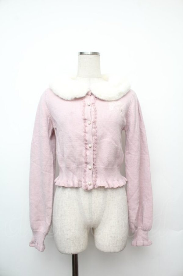 画像1: axes femme kawaii / ファーティペットニットカーデ  ピンク S-26-01-17-024-AX-TO-HR-ZS (1)