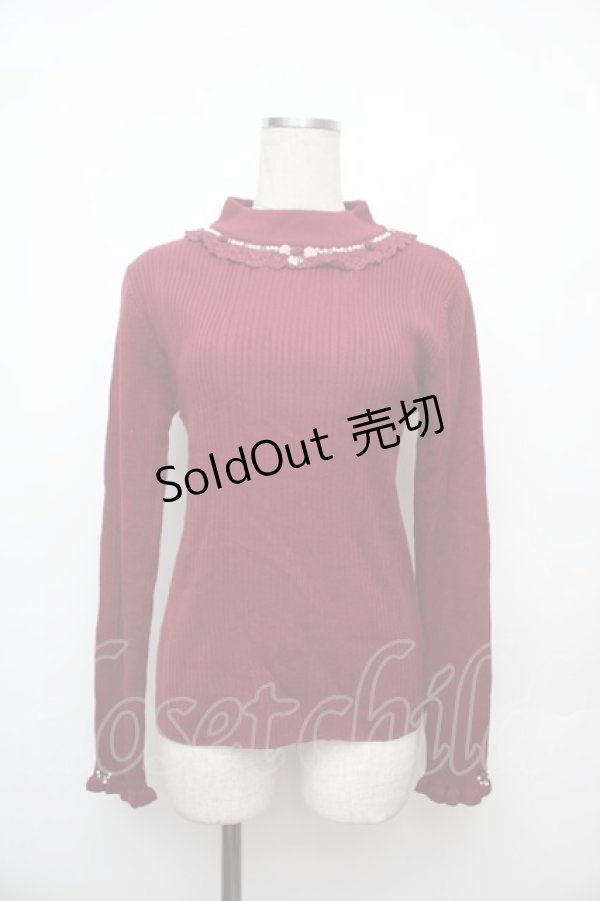 画像1: axes femme / バラボトルネックニットプルオーバー  ワイン S-26-01-17-026-AX-TO-HR-ZS (1)