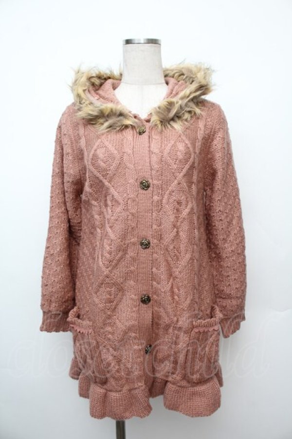 画像1: axes femme / ファー付フードロングカーデ  ピンク S-26-01-17-028-AX-CO-HR-ZS (1)