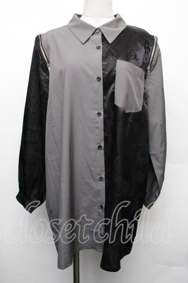 画像1: axes femme / ドラゴン柄ジャガード切替シャツ F 黒 S-26-01-18-022-AX-TS-TE-ZS (1)