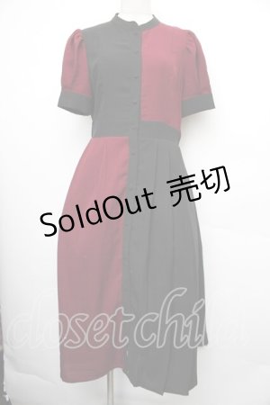 画像: axes femme / バイカラープリーツワンピース F 黒×ワイン S-26-01-18-025-AX-OP-TE-ZS