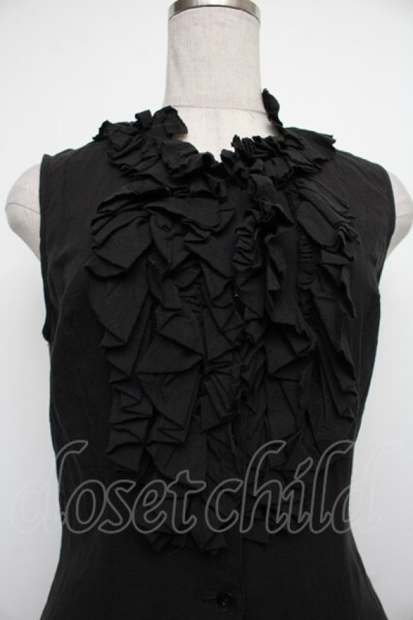 画像2: Moi-meme-Moitie / フリルノースリーブロングジレ  黒 S-26-01-18-032-MO-BL-HR-ZS (2)