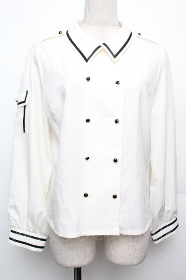 画像1: axes femme / ライン使いダブルボタンブラウス F 白 S-26-01-21-007-AX-BL-TE-ZS (1)