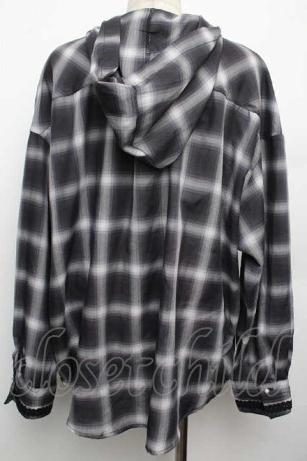 画像2: axes femme / フード付きチェックシャツ  グレー S-26-01-21-021-AX-BL-AS-ZS (2)