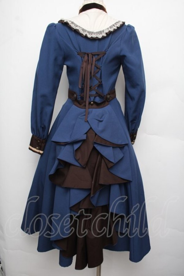 画像2: Innocent World / フルールバッスルドレス(長袖) M ブルーｘショコラ S-26-01-21-035-IW-OP-HR-ZS (2)