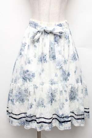 画像: axes femme / フラワーレーススカート  オフｘブルー S-26-01-21-043-AX-SK-AS-ZS