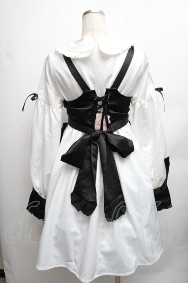 画像2: Luna Planetarium / クロスエプロン付きワンピース  白Ｘ黒 S-26-01-23-043-LO-CO-SA-ZT144 (2)