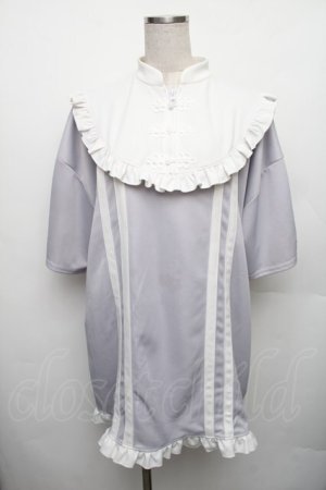 画像: NOEMIE / チャイナボタンジャージチュニック  グレーｘ白 S-26-01-23-014-LO-TO-HR-ZS