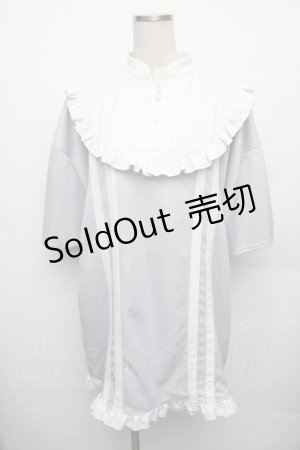 画像: NOEMIE / チャイナボタンジャージチュニック  グレーｘ白 S-26-01-23-014-LO-TO-HR-ZS