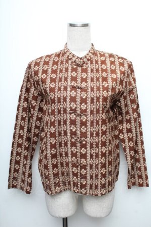 画像: KANEKO ISAO / 総柄チャイナブラウス  ブラウン S-26-01-23-019-EL-BL-SA-ZS